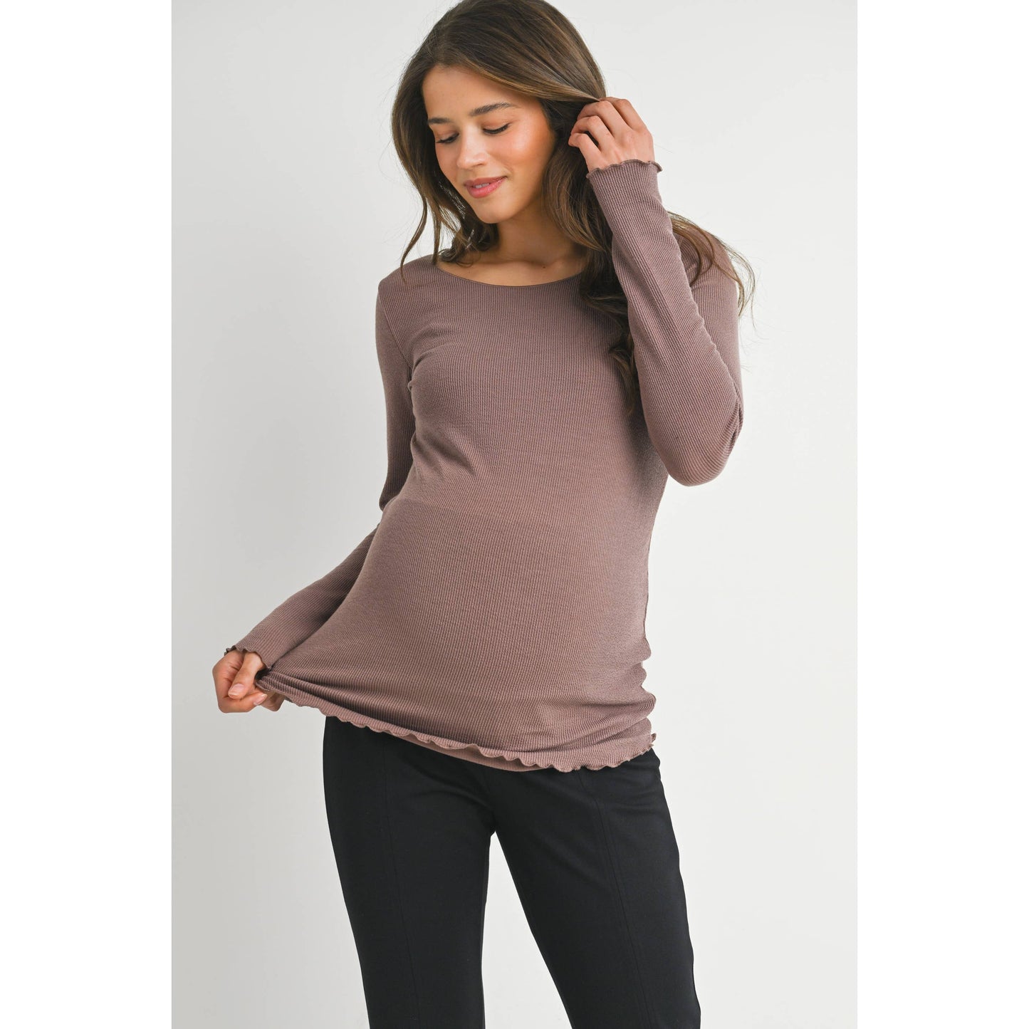 Ribbed Long Sleeve Maternity Knit Top