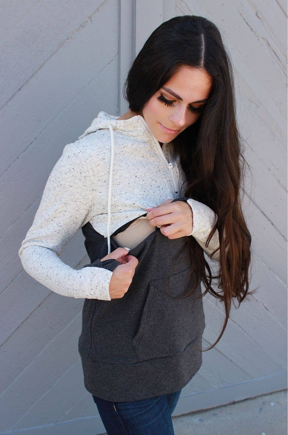 Nursing Hoodie - Oatmeal Waffle