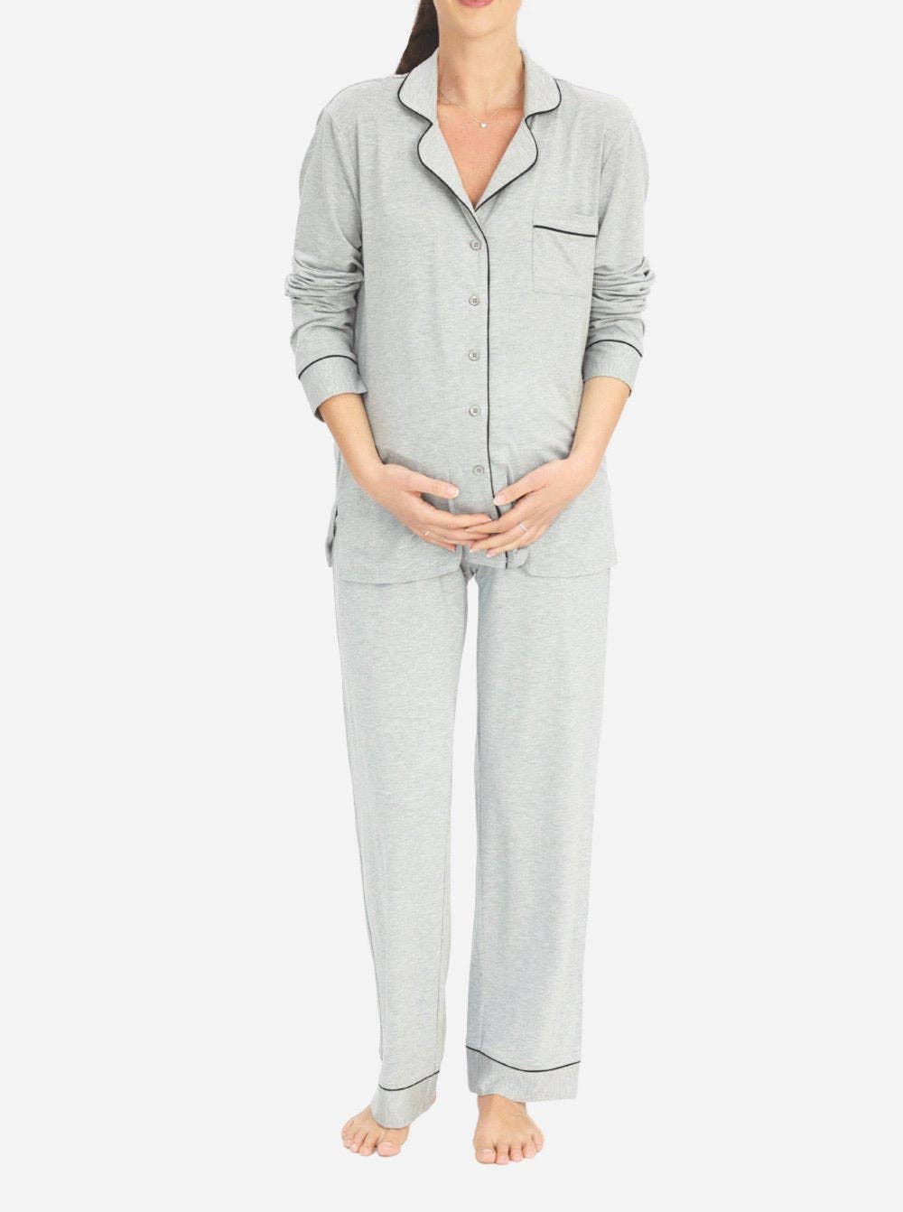 Maternity and Nursing Long Sleeve Pyjama Set in Marl Grey