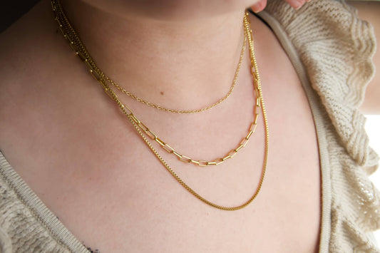 Waterproof Layered Necklace - Triple Strand Chain Necklace