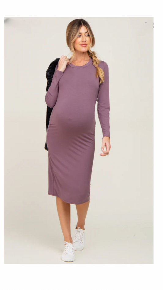 Crew Neck Long Sleeve Maternity Dress