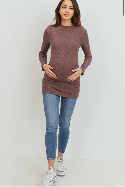 Mock Neck Long Sleeve Maternity Ribbed Top