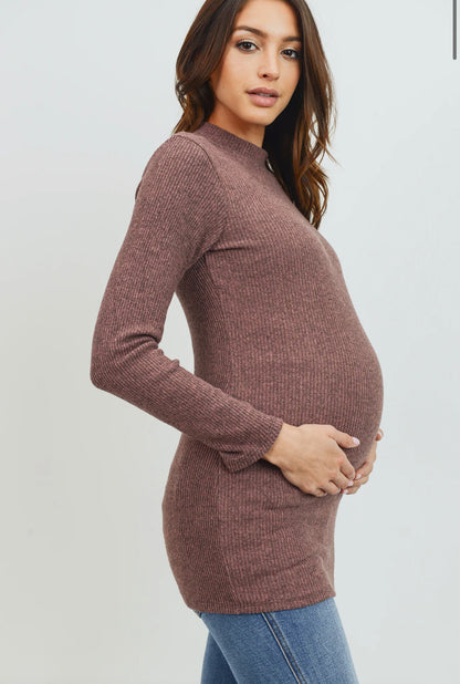 Mock Neck Long Sleeve Maternity Ribbed Top