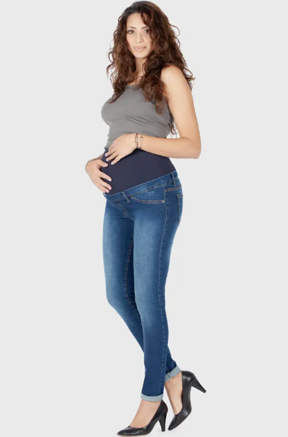 Stone Wash Maternity Jeans with Belly Band