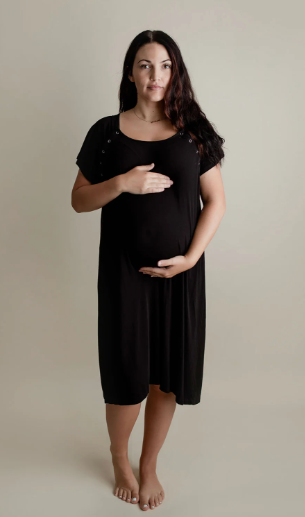 Black Maternity Mommy Labor and Delivery/ Nursing Gown