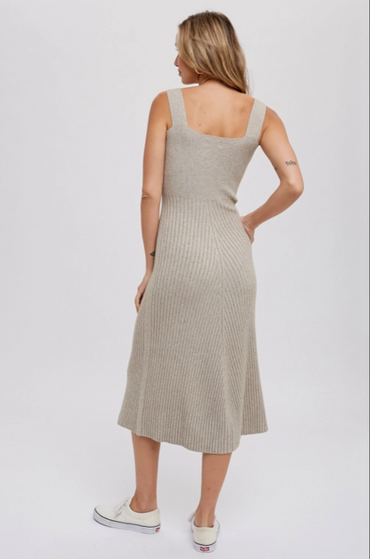 SQUARE NECK SWEATER MIDI DRESS | Sand