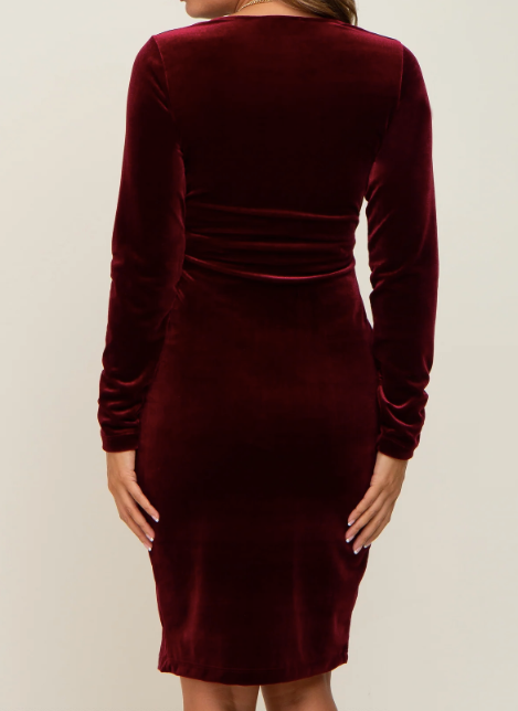 Carol| Fitted Velvet Maternity Holiday Dress