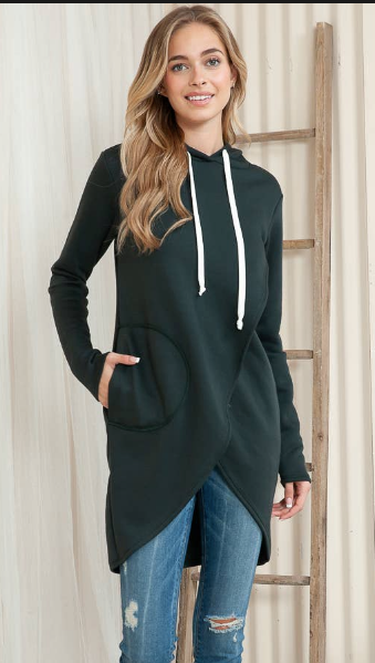 Brush Overlap Hooded Tunic Sweatshirt