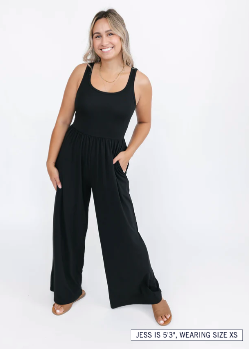 The Camille Wide Leg Romper | Midnight Black