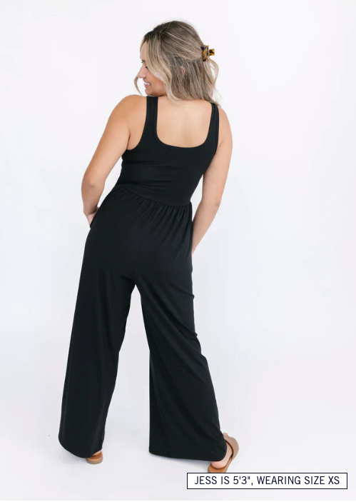 The Camille Wide Leg Romper | Midnight Black