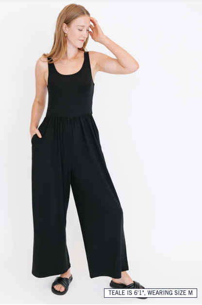 The Camille Wide Leg Romper | Midnight Black