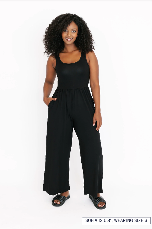 The Camille Wide Leg Romper | Midnight Black