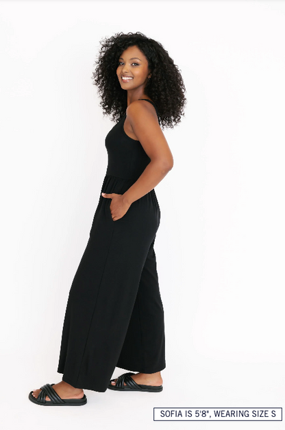 The Camille Wide Leg Romper | Midnight Black