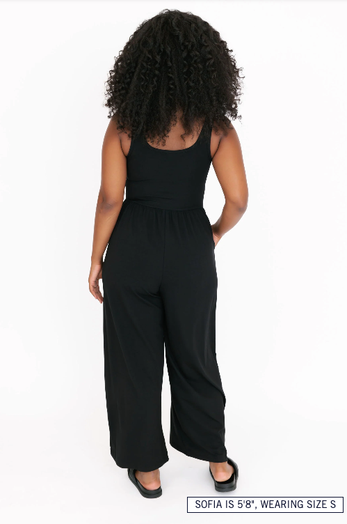 The Camille Wide Leg Romper | Midnight Black