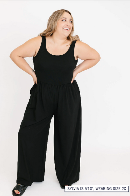 The Camille Wide Leg Romper | Midnight Black