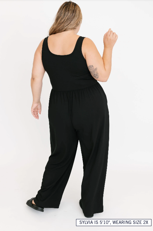 The Camille Wide Leg Romper | Midnight Black