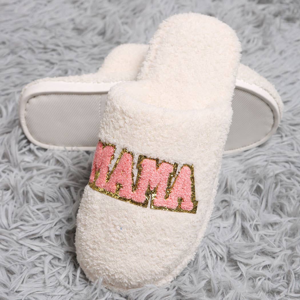 MAMA Chenille Patched Home Slippers|  WHITE