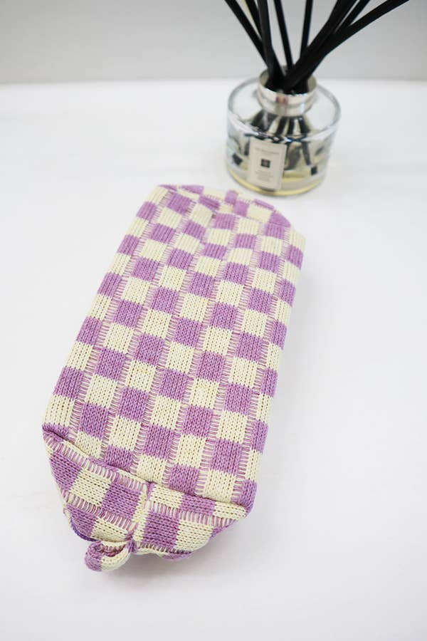 Checkered Knitted Cosmetic Bag