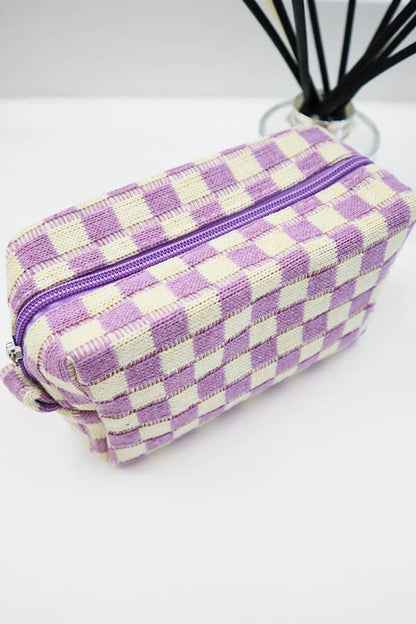 Checkered Knitted Cosmetic Bag