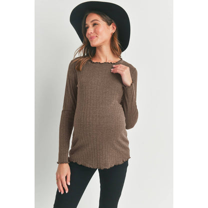 Ribbed Crewneck Long Sleeve Maternity Top