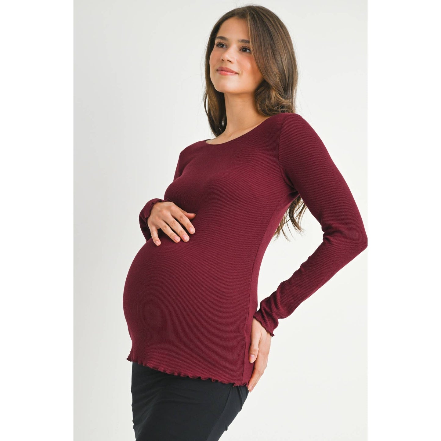 Ribbed Long Sleeve Maternity Knit Top