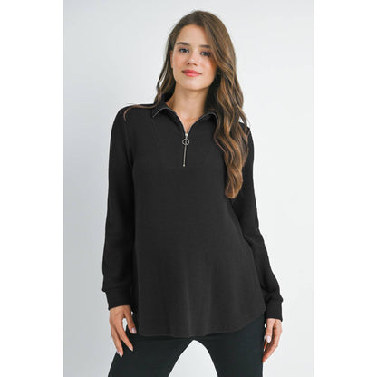 Half Zip Long Sleeve Maternity Knit Top