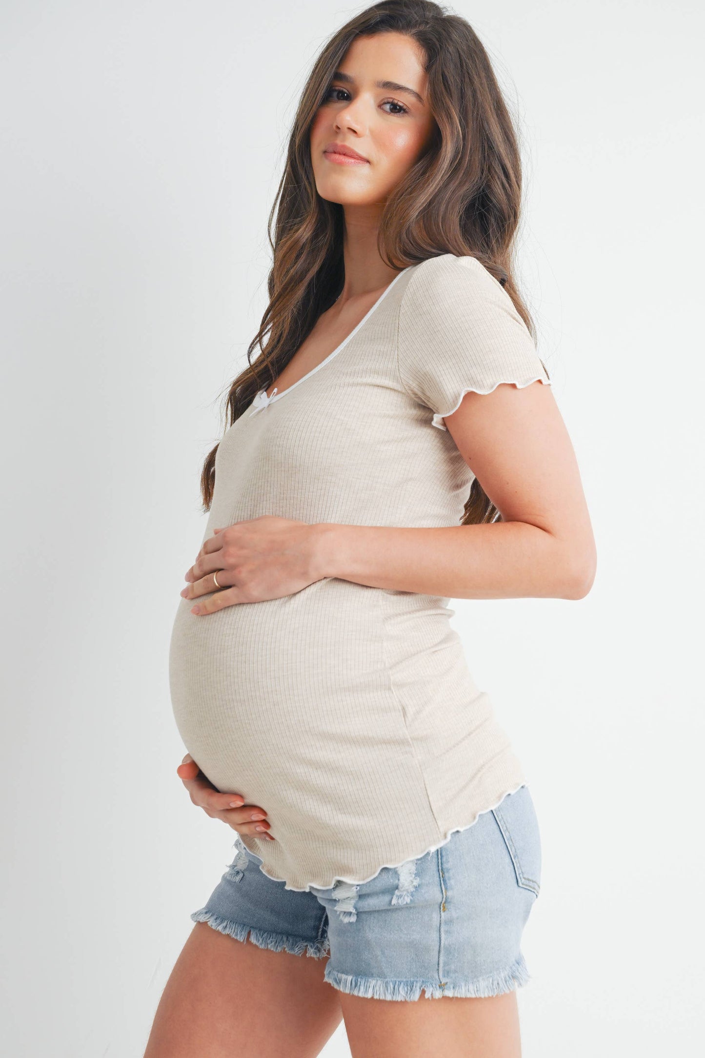 Ribbed Short Sleeve Maternity Top