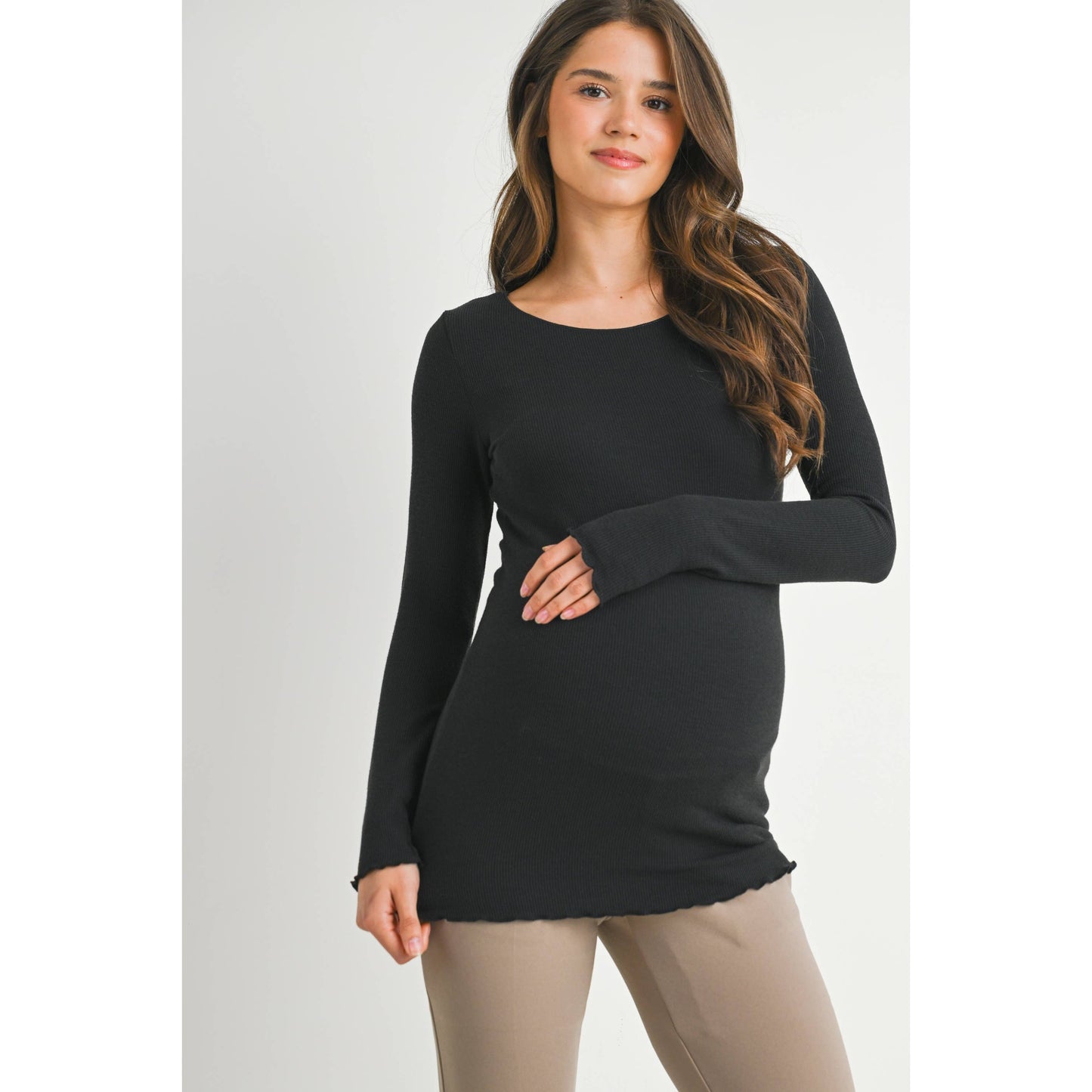 Ribbed Long Sleeve Maternity Knit Top