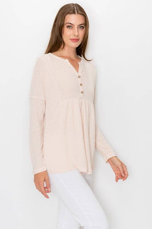 Henlee  Waffle Knit Baby Doll Top