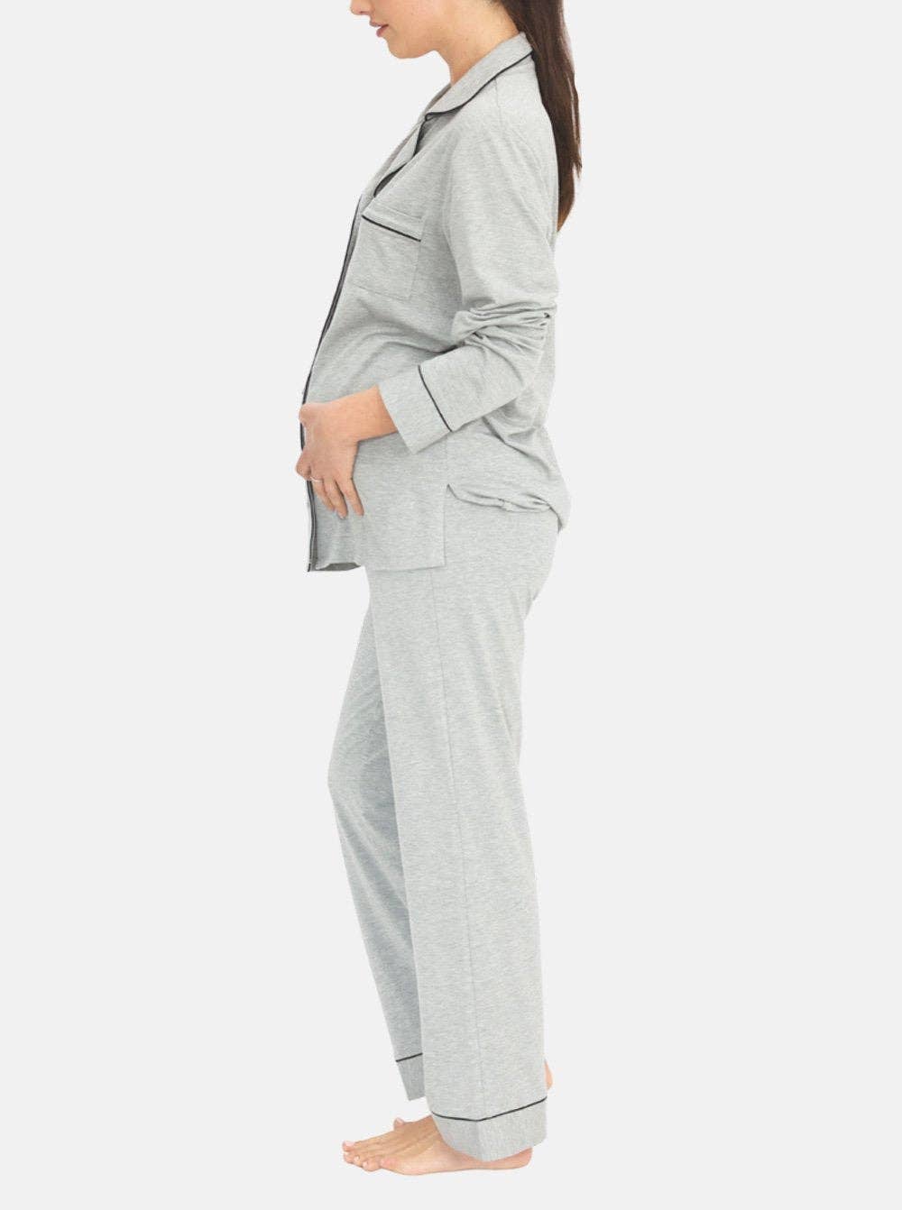 Maternity and Nursing Long Sleeve Pyjama Set in Marl Grey