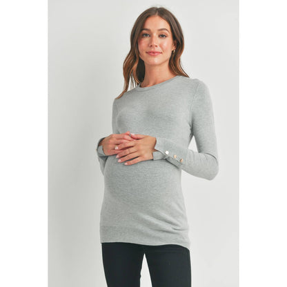 Luxe Crewneck Maternity Button Sleeve Sweater