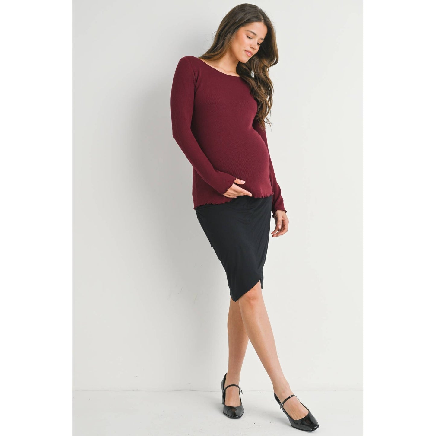 Ribbed Long Sleeve Maternity Knit Top