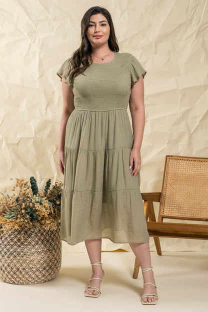 Ava Smocked Tiered Midi Dress | Curvy collection