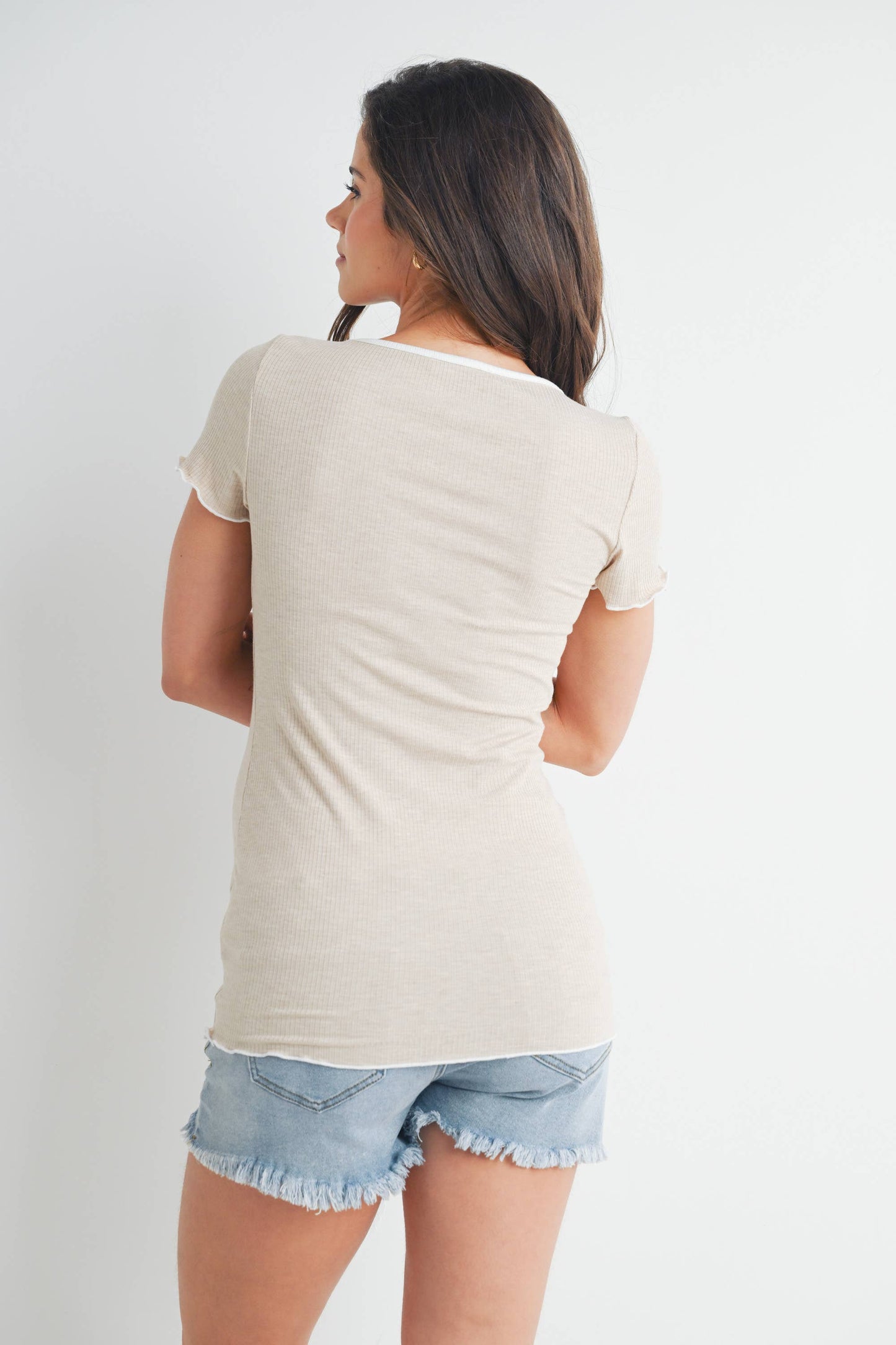 Ribbed Short Sleeve Maternity Top
