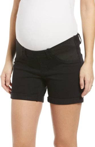 MATERNITY 7" (ROLLED 5") SHORT W/ SIDE PANELS IN BLACK