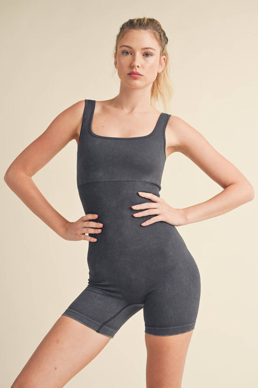 Essential Body Sculpt Romper: Charcoal