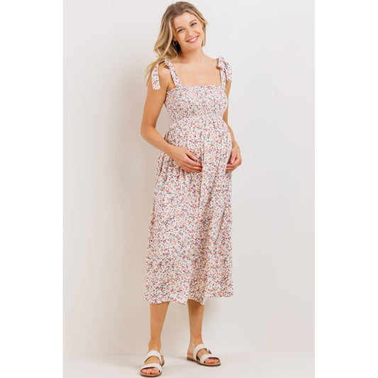 Ellie Smocked Maternity Floral Midi Dress