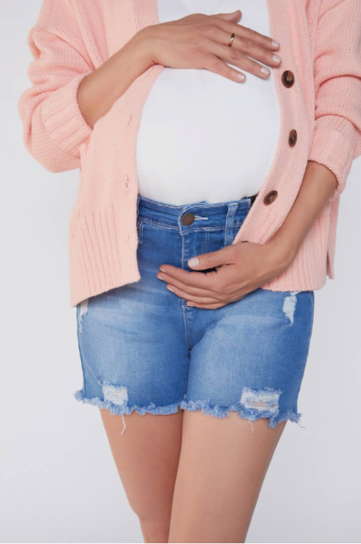 Destructed Maternity Shorts with Elastic Insert