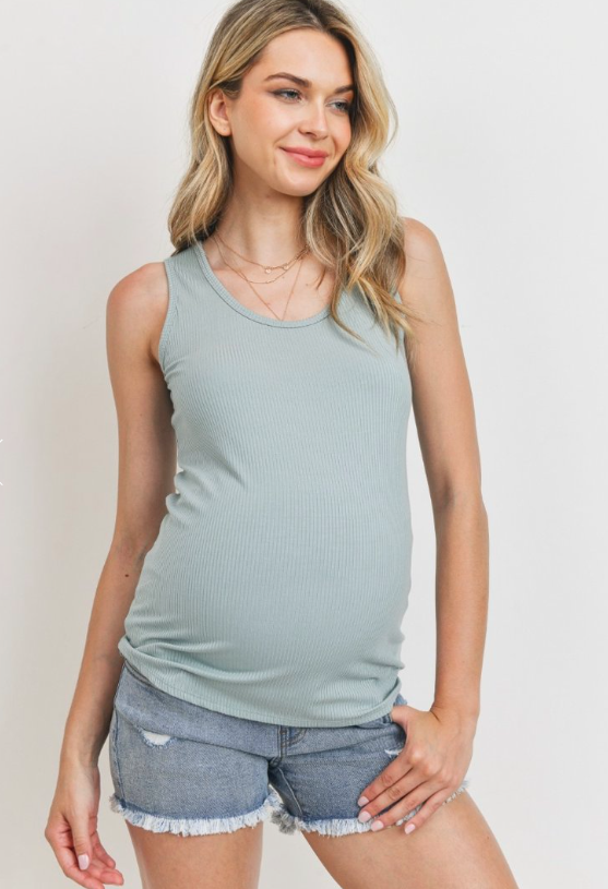 Ribbed Maternity Tank | Sage