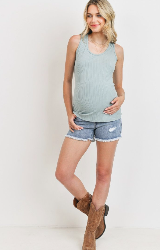 Ribbed Maternity Tank | Sage