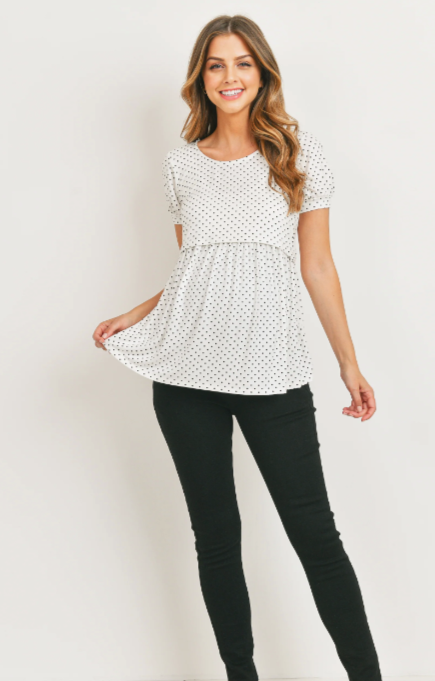 Polka Dot Maternity Nursing Shirts with Back Button