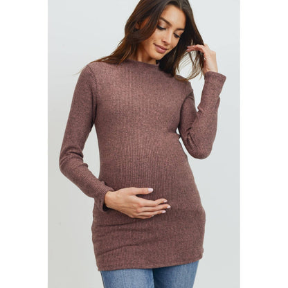 Mock Neck Long Sleeve Maternity Ribbed Top