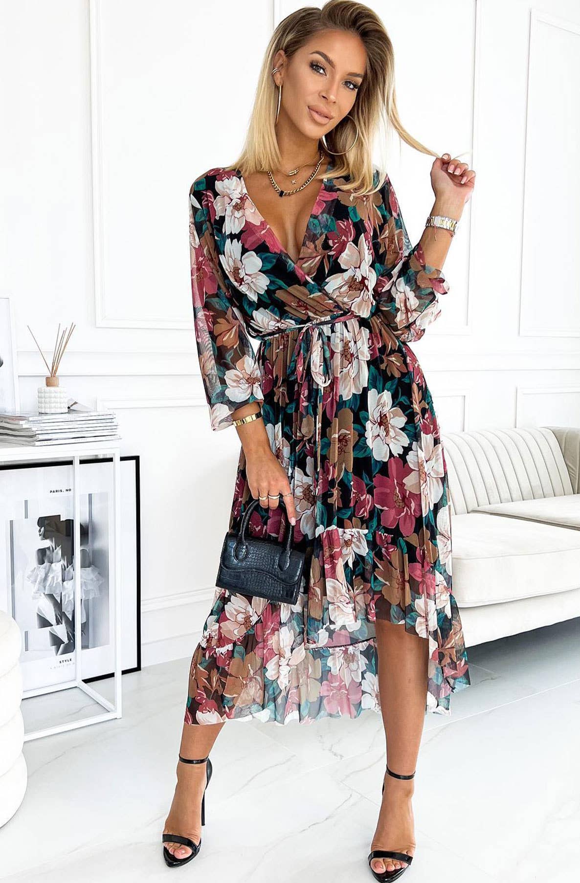 Arden Floral Chiffon High Low Maxi Dress