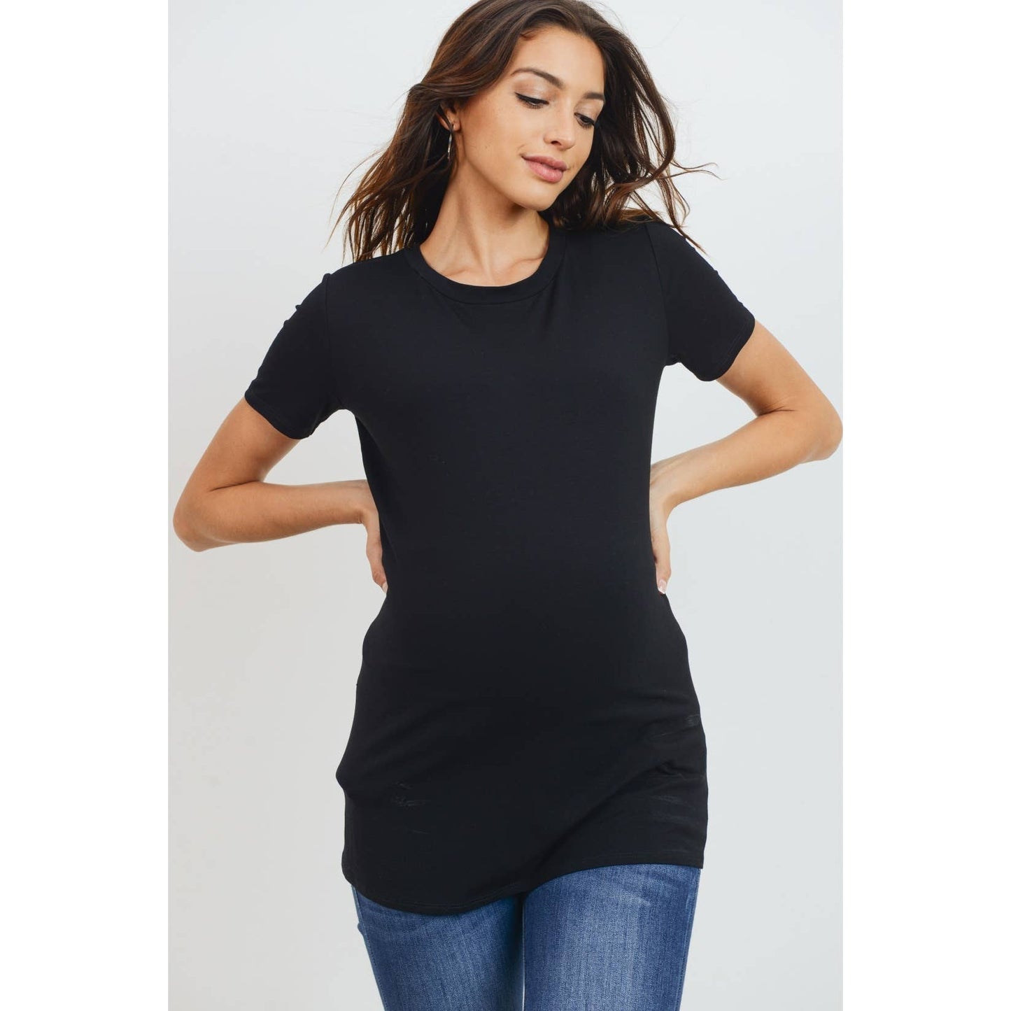 Jersey Round Neck Short Sleeve Maternity Top